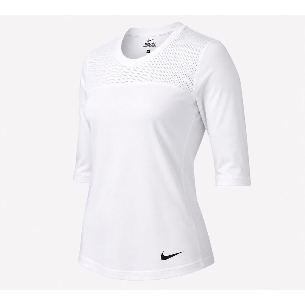 Nike Pro Hypercool White Mesh Athletic Top Women’s Medium Dri-FIT 3/4 Sleeve